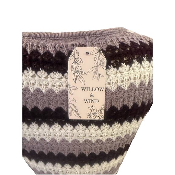 Willow & Wind Cropped Sweater Womens Medium Multicolor Striped Knit Pullover - Picture 5 of 11